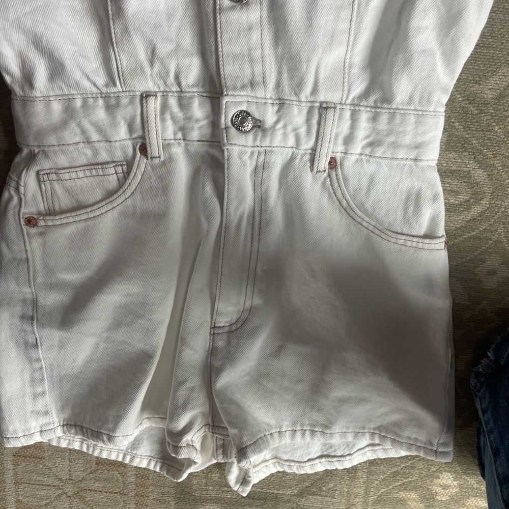 Zara Off White Denim Romper Jumpsuit size small - Picture 6 of 8